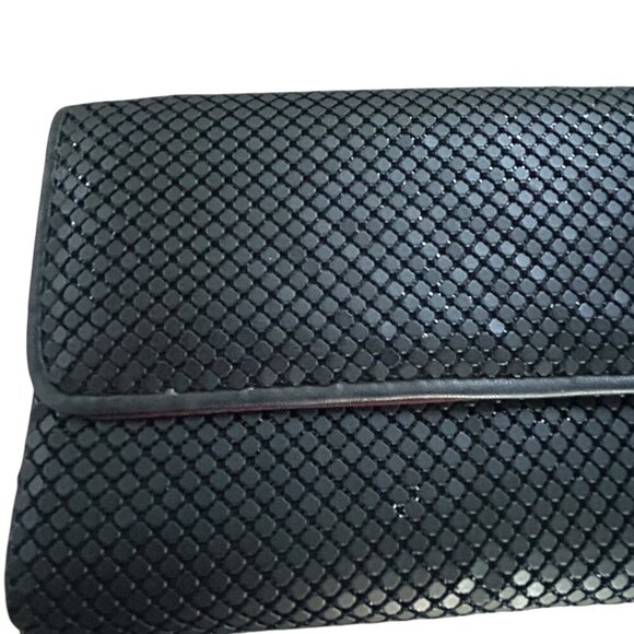 Whiting & Davis Vintage Black Mesh Fold Over Clutch Bag Purse Handbag - Picture 3 of 7